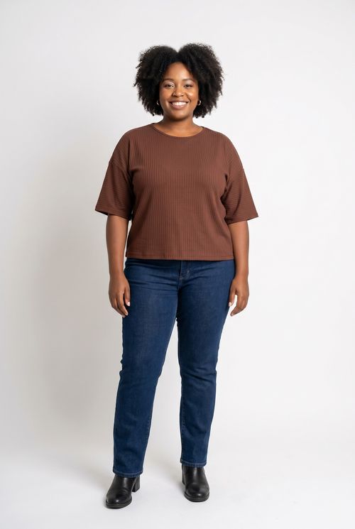 Blusa fem fpm fgl245 m/c desl rib marrom marrom medio