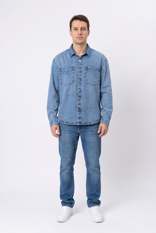 Camisa masc trendy m443a1 jns ml claro jeans azul claro