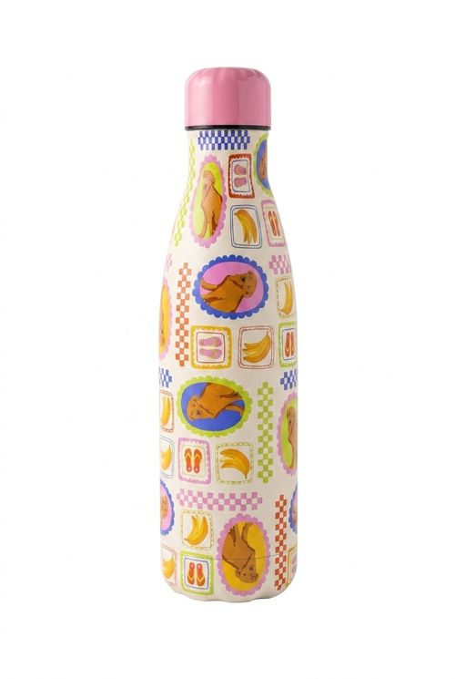 Garrafa Térmica Infantil Creme Estampa Tropical Macaquinhos