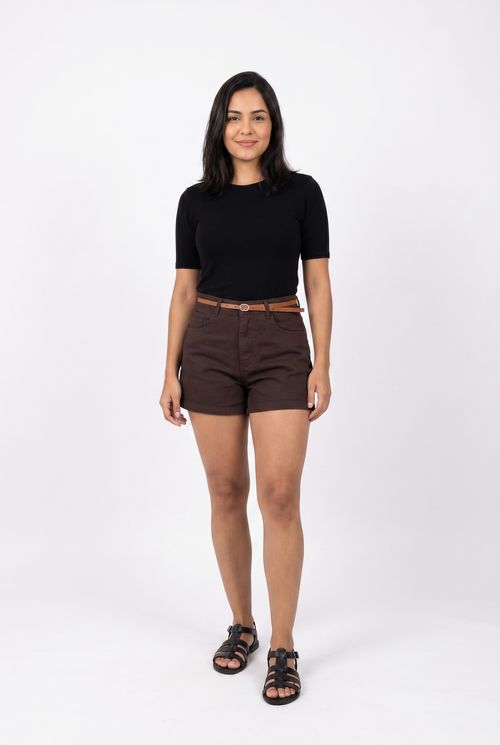 Shorts fem promo 60400f srj c/cinto marr marrom medio