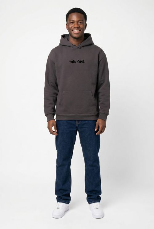 Moletom com Capuz Masculino Cinza Escuro Hello Kitty
