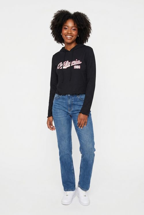 Blusa Cropped Feminina Preta California 1986
