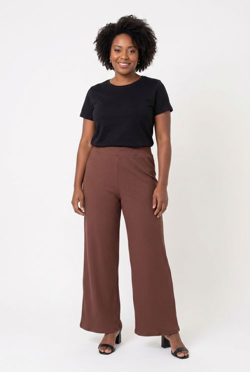 Calça Pantalona Feminina Marrom Canelada