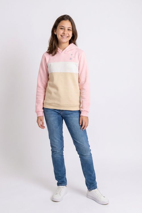 Moletom Juvenil Menina Rosa Branco Bege Estrelas