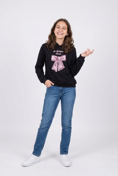Moletom com Capuz Infantil Menina Preto Juvenil Laço Rosa
