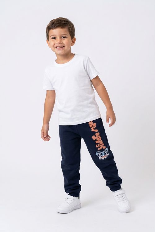 Calça de Moletom Infantil Azul Escuro Estampa NY Skate