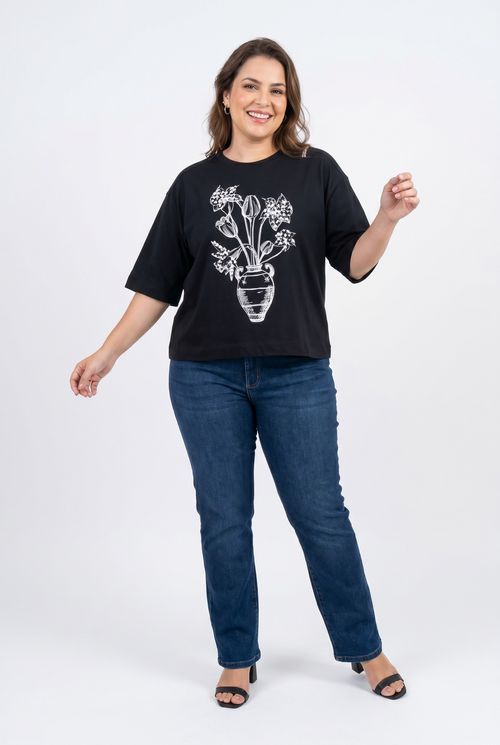 Camiseta fem city fcil415 vaso rosas pto preto