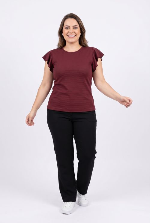 Blusa fem cas m/c pipoquinha vinho roxo