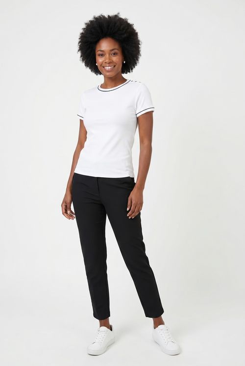 Blusa fem cas m/c rib off vivo azul mari off white