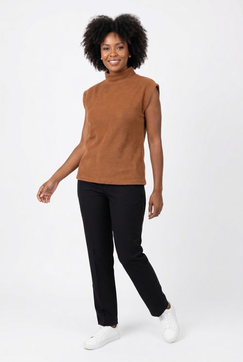 Blusa fem cas s/m gola alta pelu caramel marrom medio