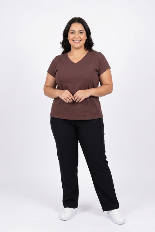 Blusa fem fpm m/c cotton  fgl211b marrom escuro