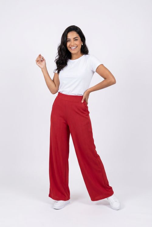 Calça Feminina Wide Leg Ribana Vermelho Escuro