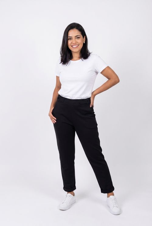 Calça Feminina Preta Fivela Lateral