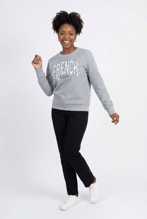 Moletom Feminino Cinza Mescla French Riviera Bordado