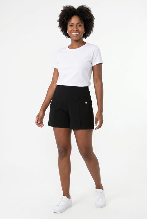 Shorts Feminino Preto City Chic Botões Decorativos