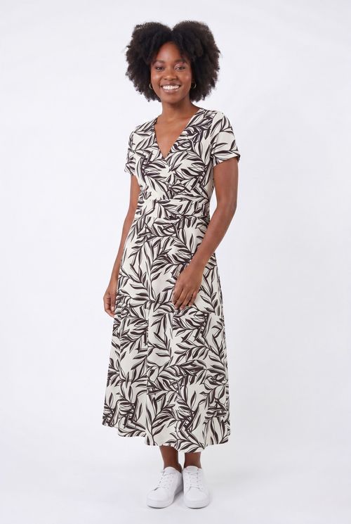Vestido Midi Feminino Multicolorido Estampa Folhagens