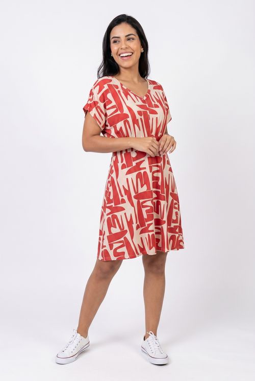 Vestido Feminino Estampado Abstrato Geométrico