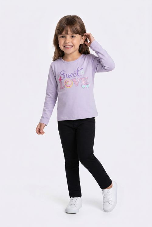 Blusa Infantil Menina Lilás Infantil Estampa Sweet Love