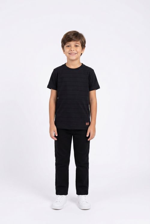 Camiseta Infantil Menino Preta Juvenil Texturizada com listras