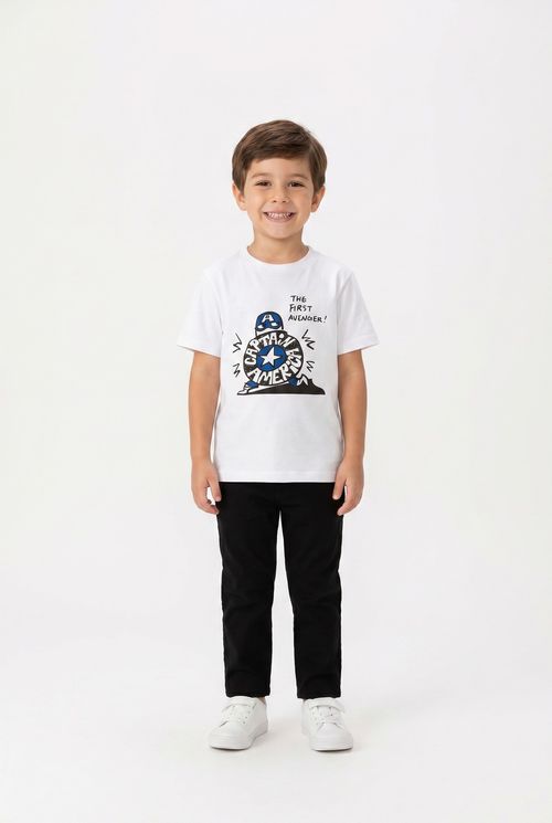 Camiseta Infantil Menino Branca Capitão América The First Avenger