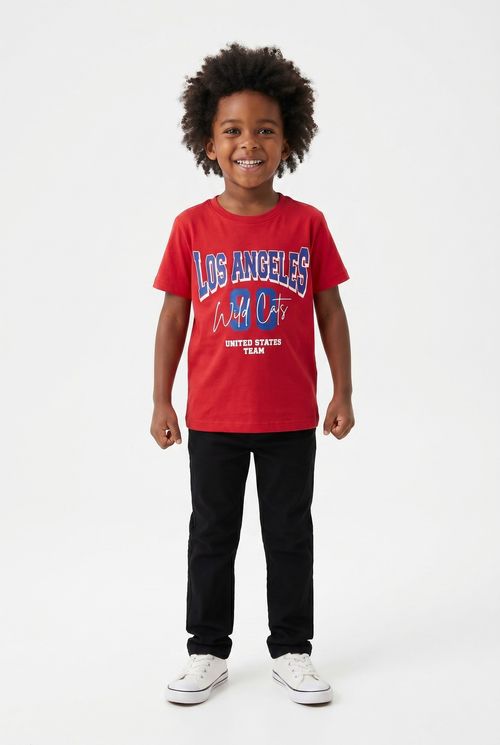 Camiseta Infantil Menino Vermelha Los Angeles Wild Cats Team 80