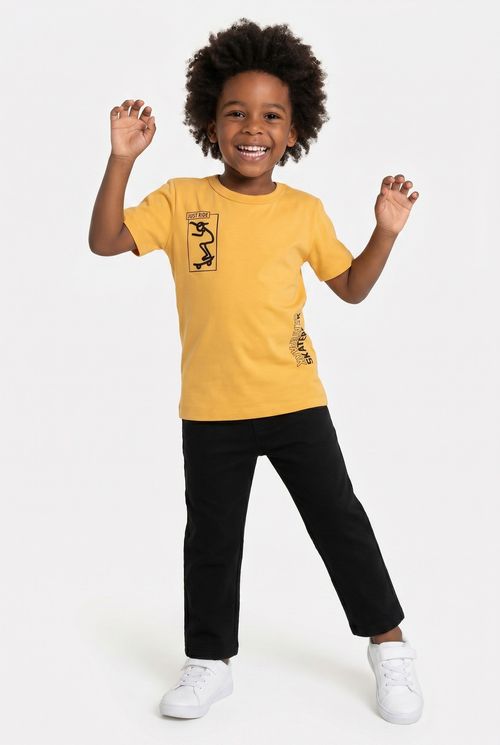 Camiseta Infantil Menino Amarelo Mostarda Skatista Just Ride