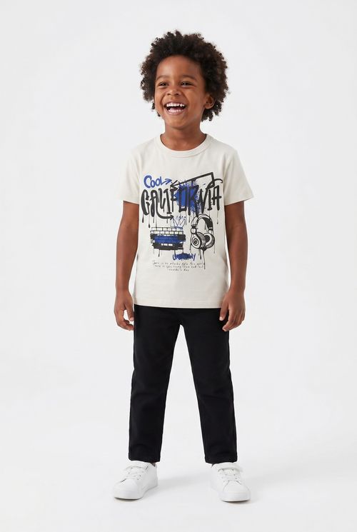 Camiseta Infantil Menino Grafite Bege Cool California Fones