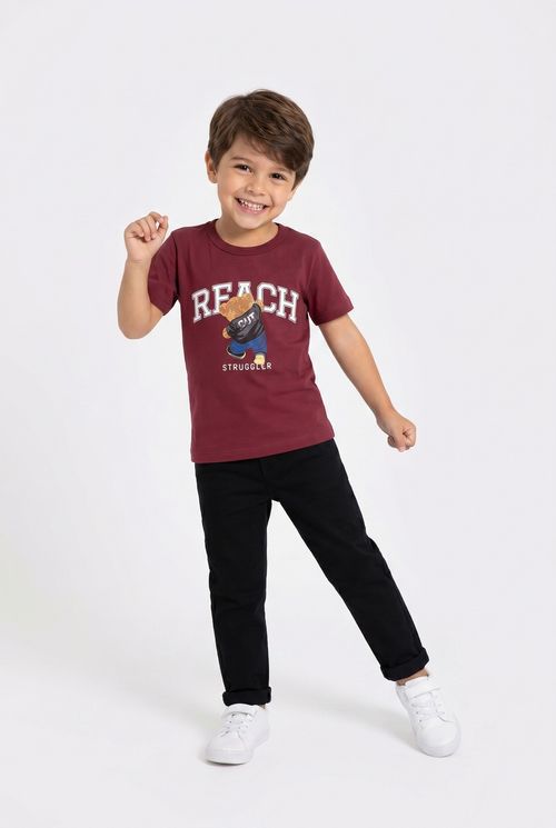 Camiseta Infantil Vinho Estampa Urso 'Reach Out'