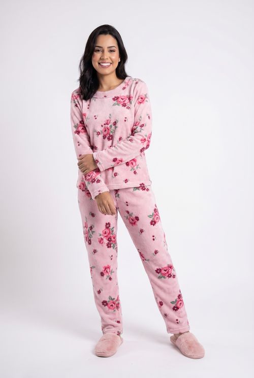 Pijama Feminino Plush Rosa Floral