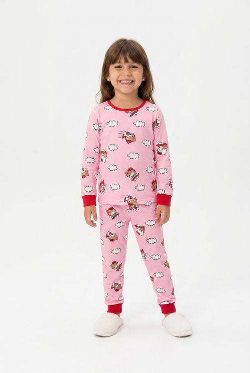 Pijama Infantil Menina Rosa Hello Kitty Nuvens