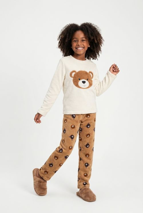 Pijama Infantil Off White Marrom Estampa Ursos