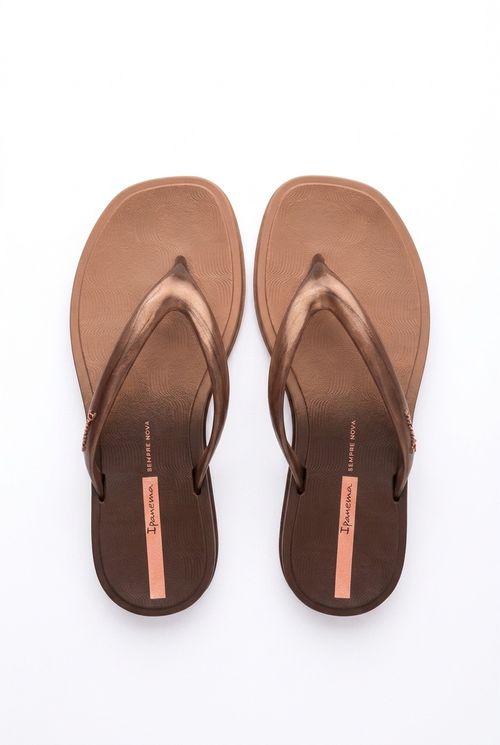 Chinelo Feminino Marrom Bronze Tiras Brilhantes