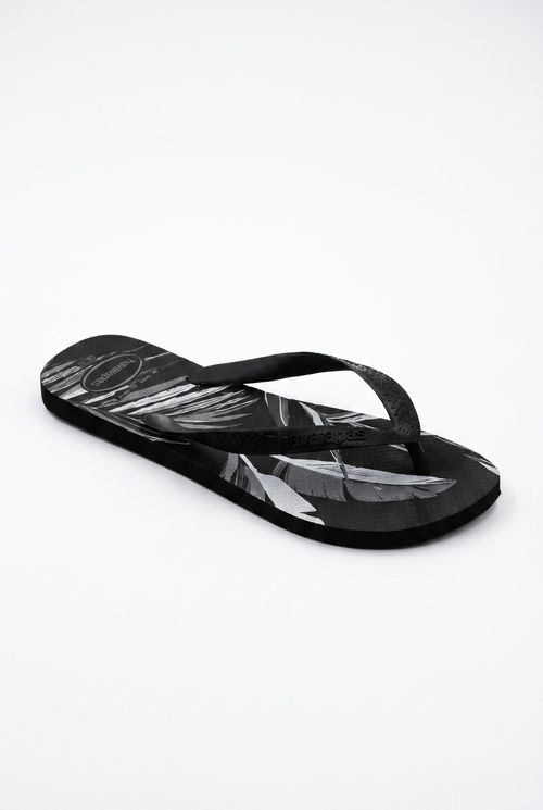 Chinelo Feminino Preto Estampa Tropical de Folhas