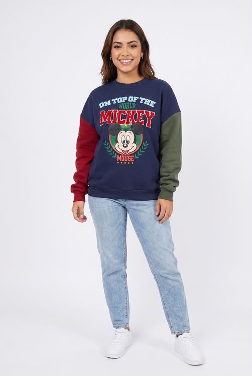 Top molet fem fsh lic ffm076 mickey tri azul escuro
