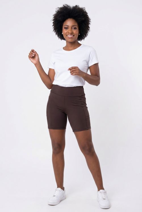 Shorts fem esp feh044 biker poli marrom marrom escuro