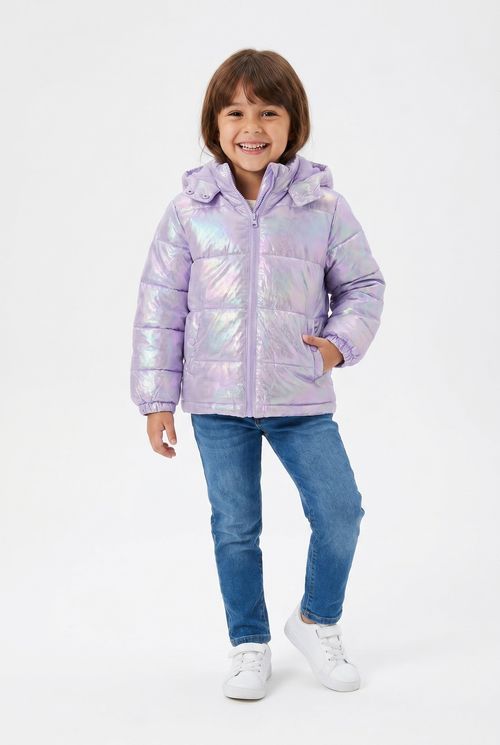 Jaqueta Puffer Infantil Menina Lilás Holográfica