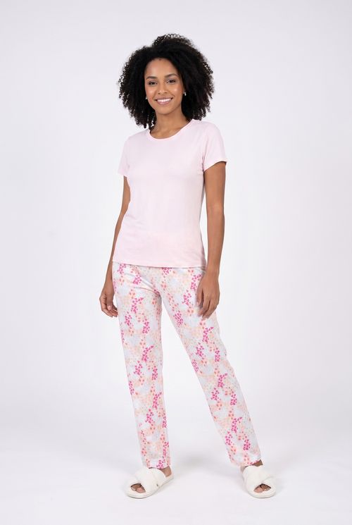 Ling pro lbj129 pijama mc poly onça flor estampado