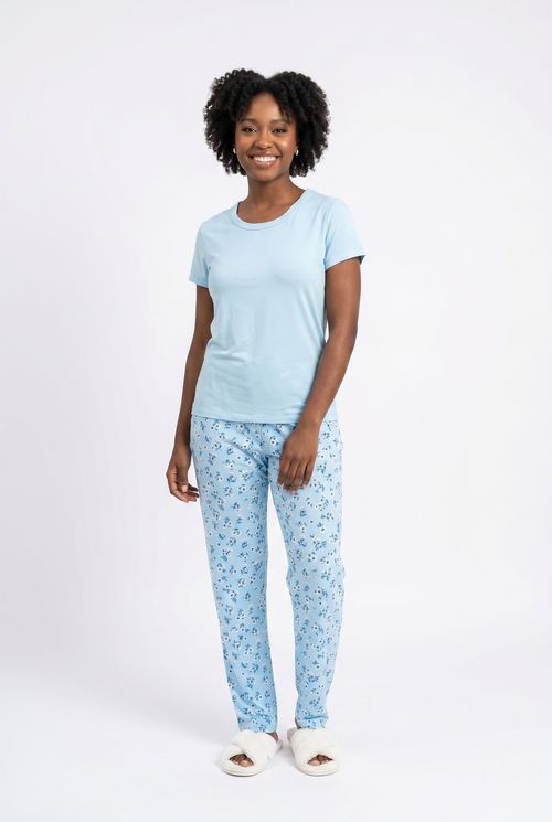 Ling pro lbj131 pijama mc poly flor azul estampado