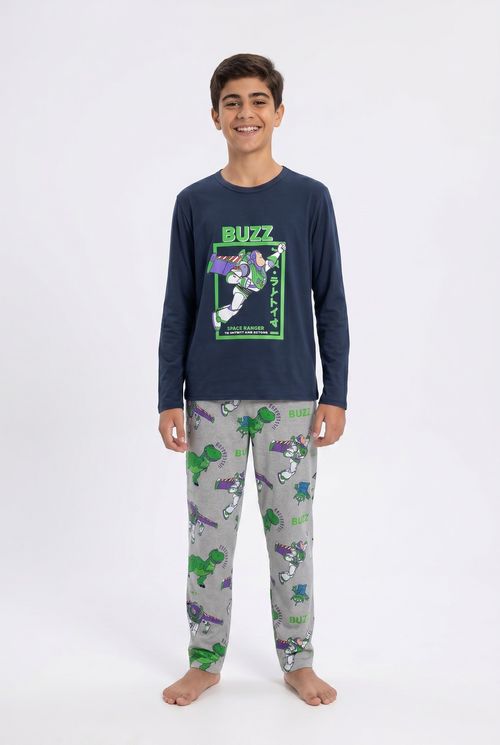 Pijama Infantil Menino Azul Marinho e Cinza Buzz Lightyear e Rex