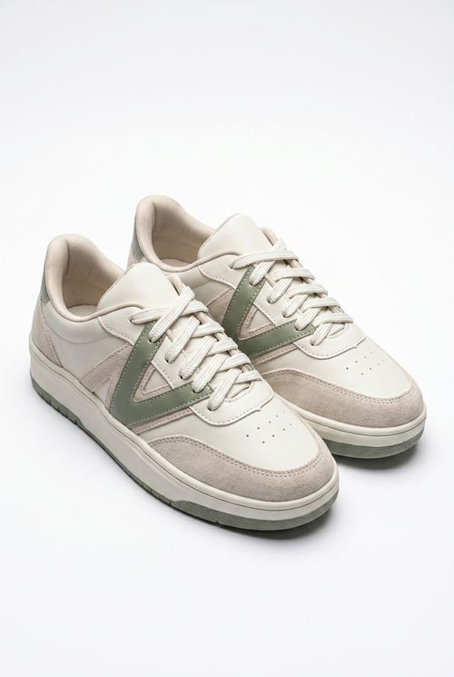 Tênis Casual Off-White e Verde Sálvia