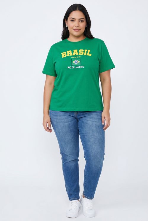 Camiseta Feminina Plus Size Verde Vibrante Brasil Rio