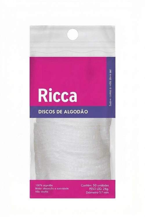 Discos de Algodão para Cuidado Facial Ricca 50 Unidades