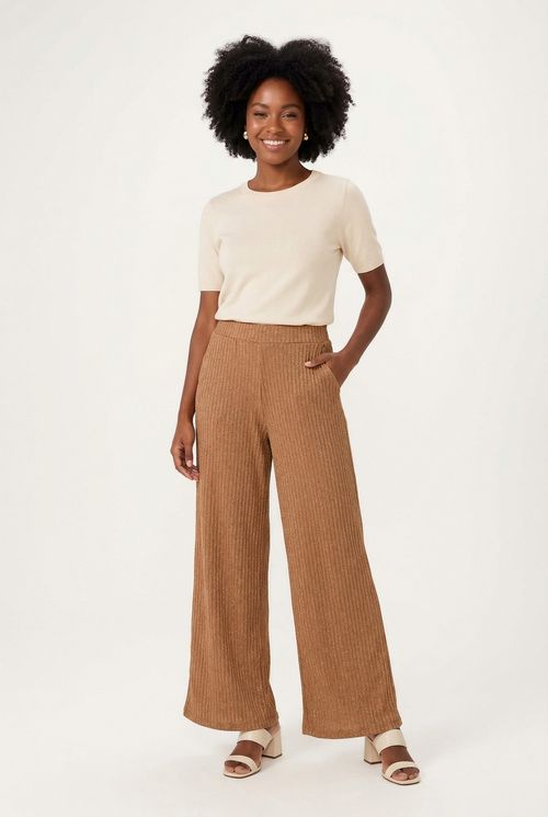 Calca fem casual fcaa256 panta lurex mar marrom claro