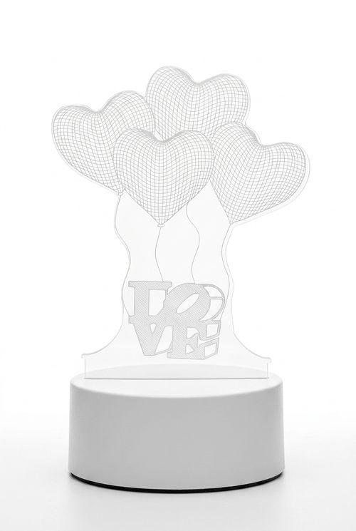 Luminária Decorativa Branca 3D Corações Balões e Amor