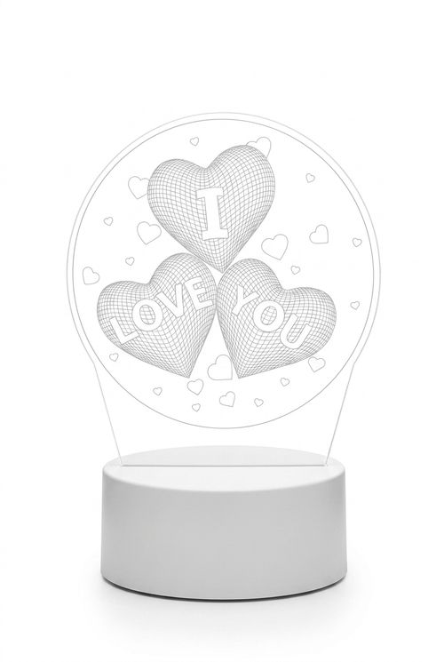 Luminária LED Branca Corações 'I Love You' 3D