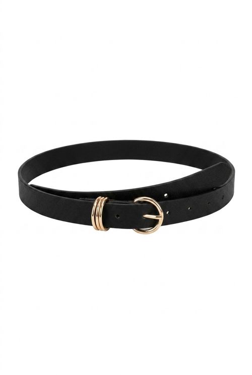 Cinto Feminino Preto com Fivela Dourada Anéis