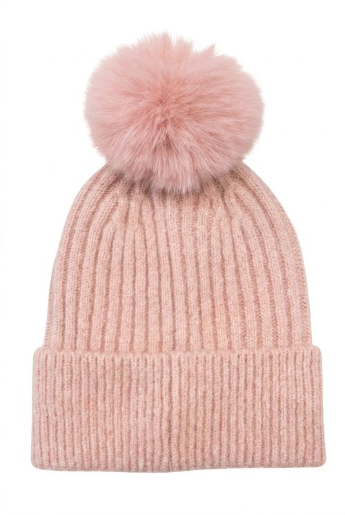 Gorro de Tricô Feminino Rosa Pompom Fofo