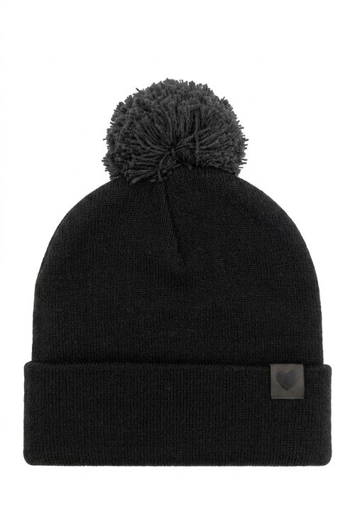Gorro Feminino Preto Pompom e Coração