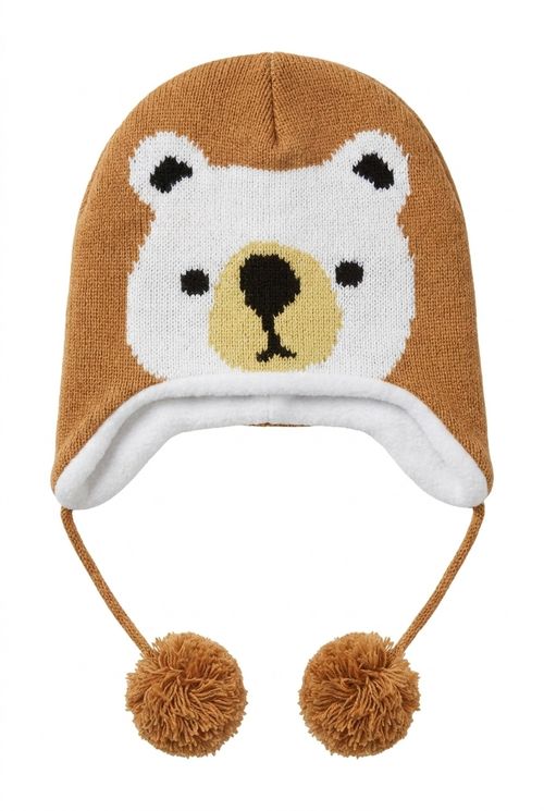 Gorro de Tricô Infantil Marrom Ursinho