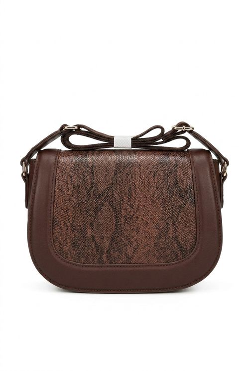 Bolsa Transversal Feminina Marrom Escuro Estampa Python